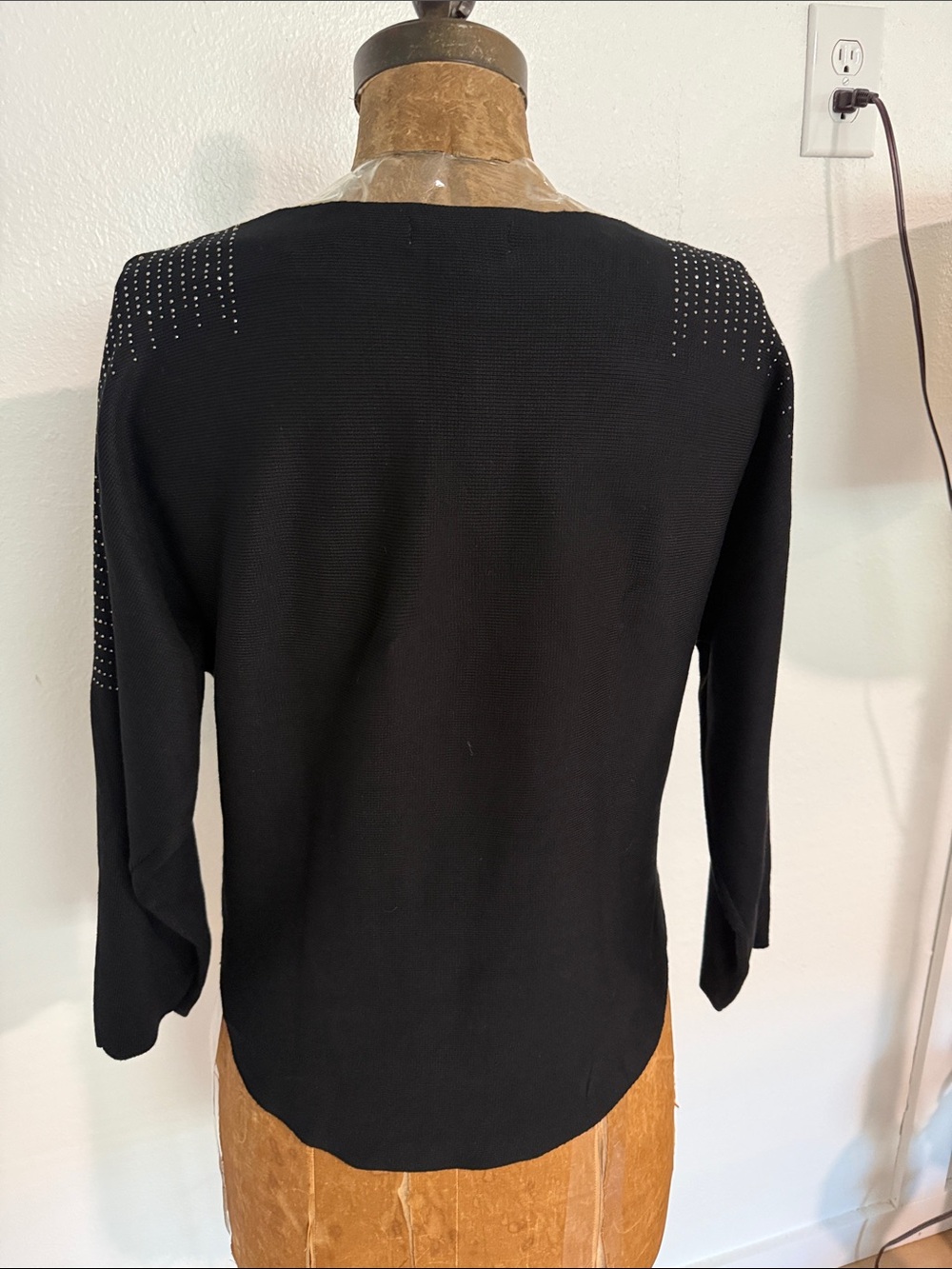 Black Stud-Shoulder Knit Dolman Sweater - Picture 3 of 5